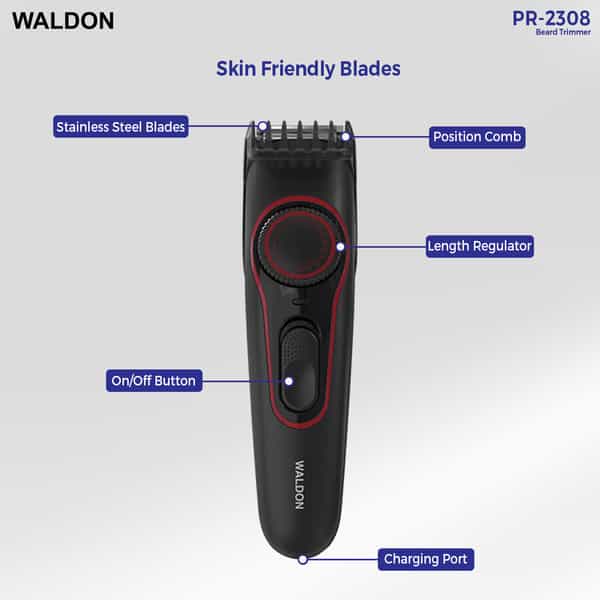 Waldon Pr-2308 Corded & Cordless Stainless Steel Blade Beard Trimmer Fast Charge 20 Gears Adjustment