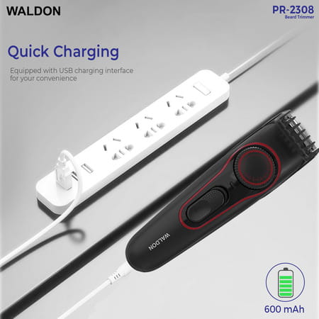 Waldon Pr-2308 Corded & Cordless Stainless Steel Blade Beard Trimmer Fast Charge 20 Gears Adjustment