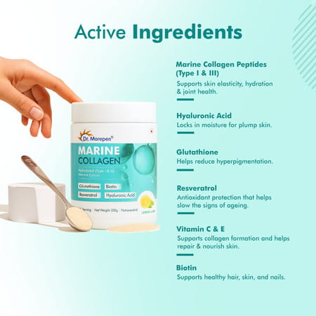 Dr. Morepen Marine Collagen | Lemon Lime | Powder | Jar 250Gm | Pack Of 2