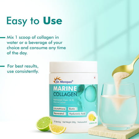 Dr. Morepen Marine Collagen | Lemon Lime | Powder | Jar 250Gm | Pack Of 2