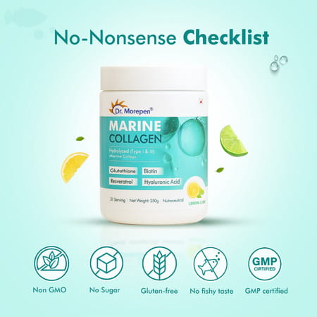 Dr. Morepen Marine Collagen | Lemon Lime | Powder | Jar 250Gm | Pack Of 2