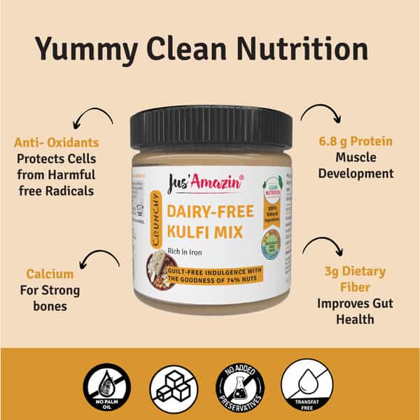 Jus Amazin Dairy-Free Kulfi Mix -200G|74% Nuts -Cashewnuts Almonds & Pistachio|No Refined Sugar
