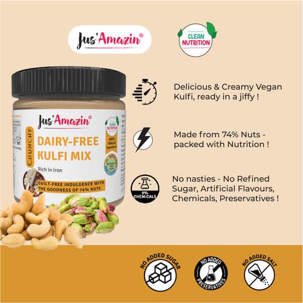 Jus Amazin Dairy-Free Kulfi Mix -200G|74% Nuts -Cashewnuts Almonds & Pistachio|No Refined Sugar