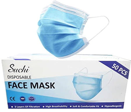 Suchi 3 Ply Blue Disposable Surgical Face Mask Pack Of 50