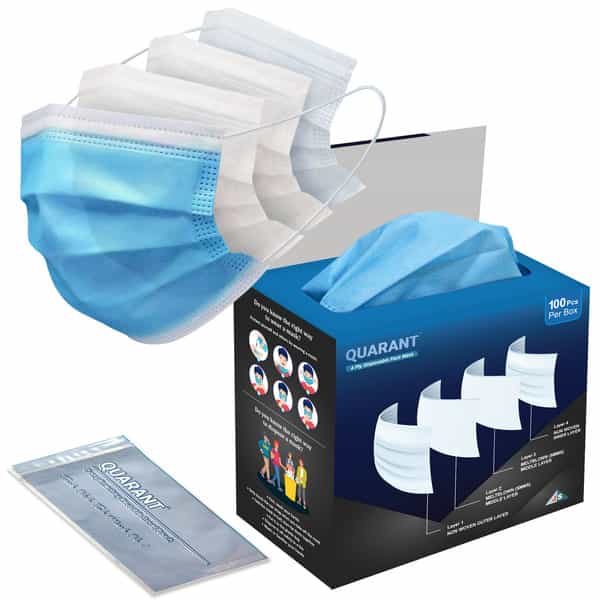 Quarant 4 Ply Blue Surgical Face Mask With Adjustable Nose Pin | Uv Sterilized - Pack Of 100