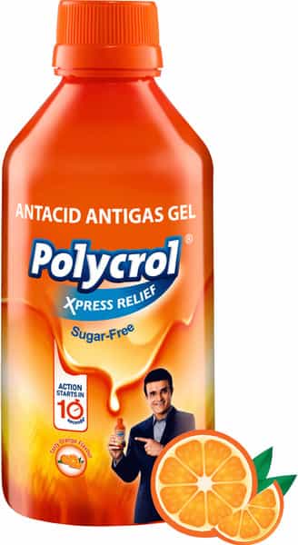 Polycrol (Orange)|Quick Relief From Acidity & Gas|Tasty Orange Flavour|200Ml