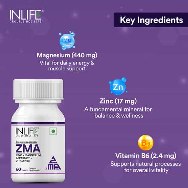 Inlife Zma (Zinc Magnesium Aspartate & Vitamin B6) For Men And Women 60 Tablets