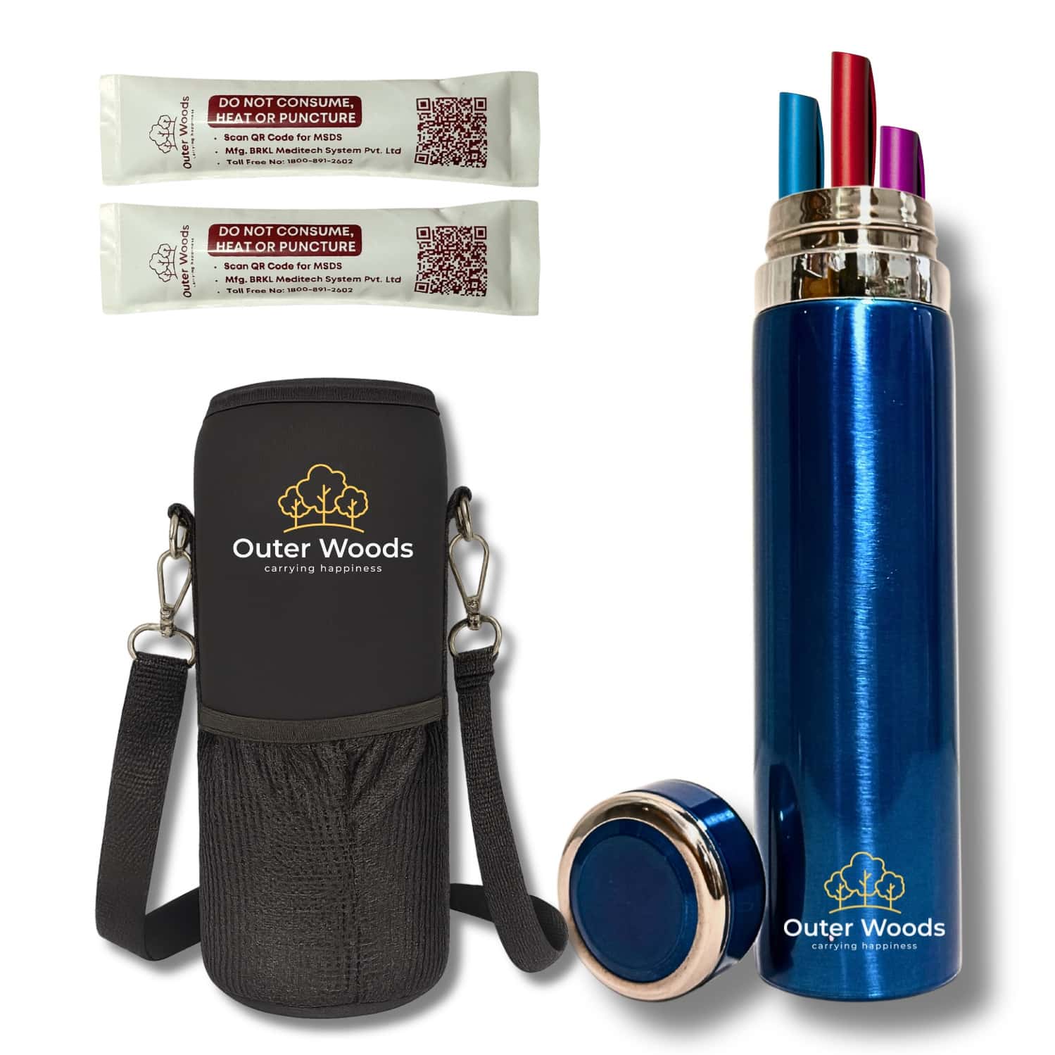 Outer Woods Insulin Cooler Bottle Case With 10 Mini Ice Gel Packs | 20+ Hrs Cooling | Large - Blue