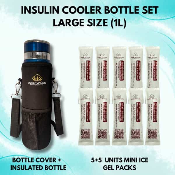 Outer Woods Insulin Cooler Bottle Case With 10 Mini Ice Gel Packs | 20+ Hrs Cooling | Large - Blue
