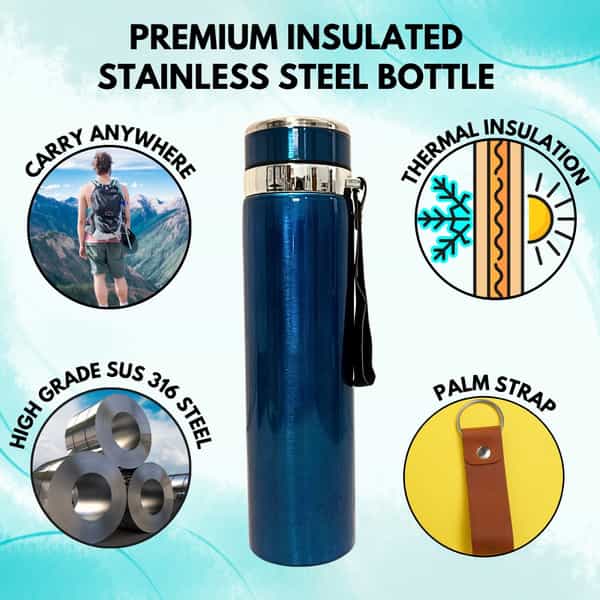 Outer Woods Insulin Cooler Bottle Case With 10 Mini Ice Gel Packs | 20+ Hrs Cooling | Large - Blue