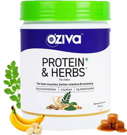 Oziva Protein & Herbs For Men Banana Caramel 500g | For Muscle Building