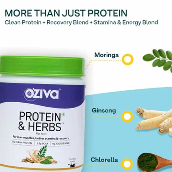 Oziva Protein & Herbs For Men Banana Caramel 500G | For Muscle Building