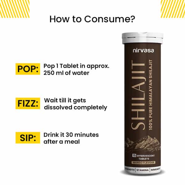 Nirvasa Shilajit Plus Effervescent Tablets | Helps Boost Strength | Stamina | Performance - 15N