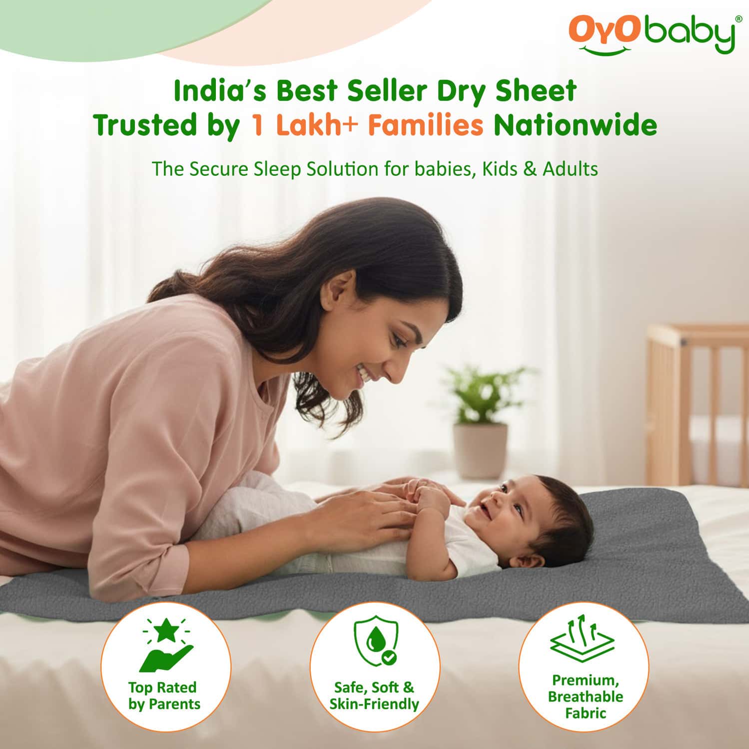 Oyo Baby Hygienic Waterproof Baby Soft Dry Sheet Pack Of 2 Large 140x100 Cm (0-10 Years)- Grey