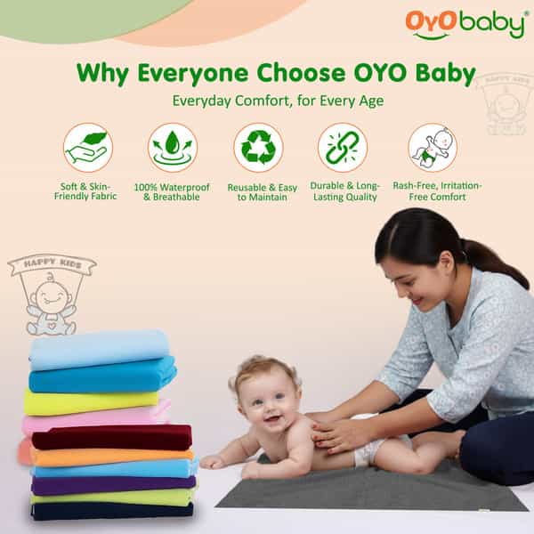Oyo Baby Hygienic Waterproof Baby Soft Dry Sheet Pack Of 2 Large 140X100 Cm (0-10 Years)- Grey
