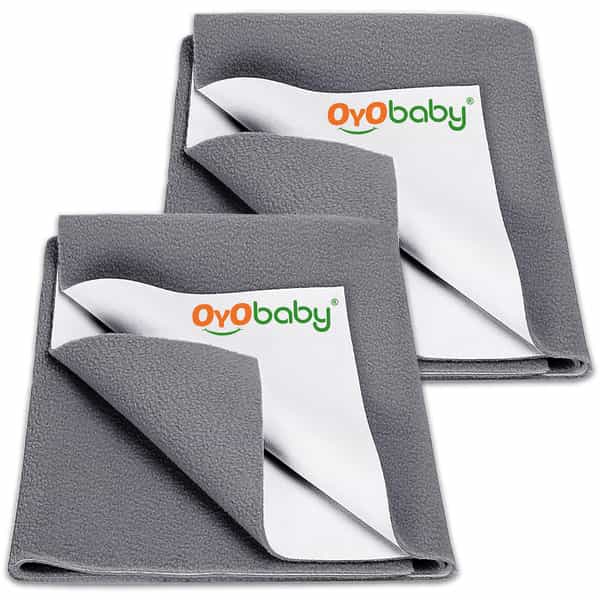 Oyo Baby Hygienic Waterproof Baby Soft Dry Sheet Pack Of 2 Large 140X100 Cm (0-10 Years)- Grey