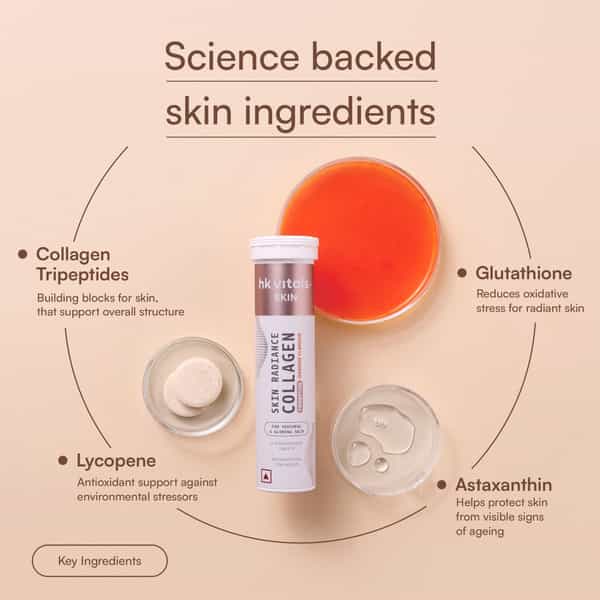 Hk Vitals Skin Radiance Collagen Supplement (Orange| 15 Effervescent Tablets) | Tripeptide