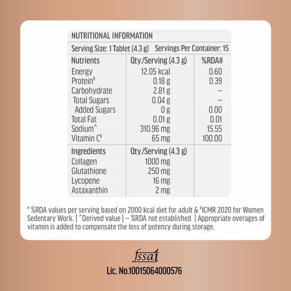 Hk Vitals Skin Radiance Collagen Supplement (Orange| 15 Effervescent Tablets) | Tripeptide