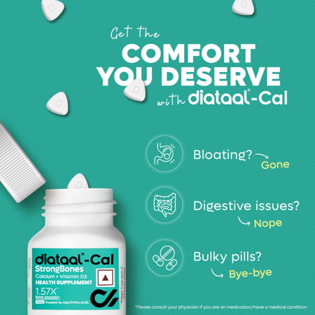 Diataal Cal | Calcium For Men & Women | Clinically Tested | 400 Iu Vit. D3 | 30 Tablets