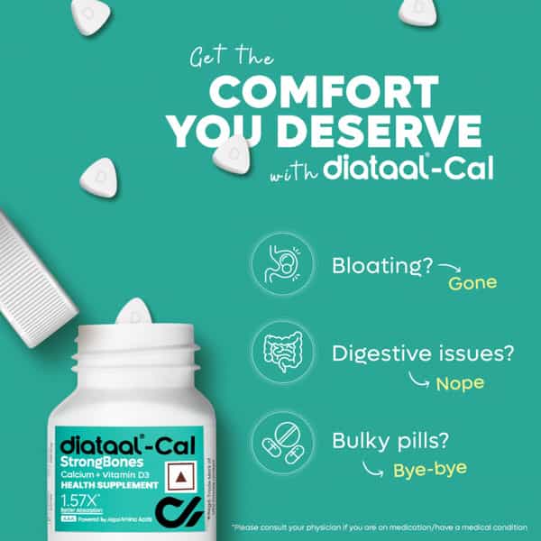 Diataal Cal | Calcium For Men & Women | Clinically Tested | 400 Iu Vit. D3 | 30 Tablets