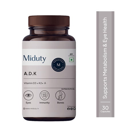 Miduty Vitamin Adk - A D3 K2 - Eyes | Immunity | Weak Bones | Arthritis - Fat Soluble - 60 Capsules