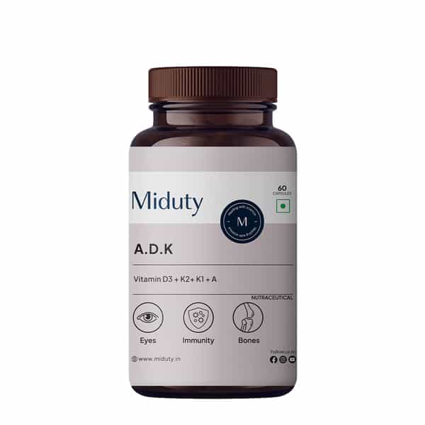 Miduty Vitamin Adk - A D3 K2 - Eyes | Immunity | Weak Bones | Arthritis - Fat Soluble - 60 Capsules