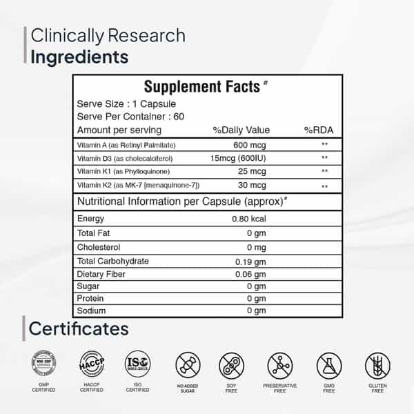 Miduty Vitamin Adk - A D3 K2 - Eyes | Immunity | Weak Bones | Arthritis - Fat Soluble - 60 Capsules