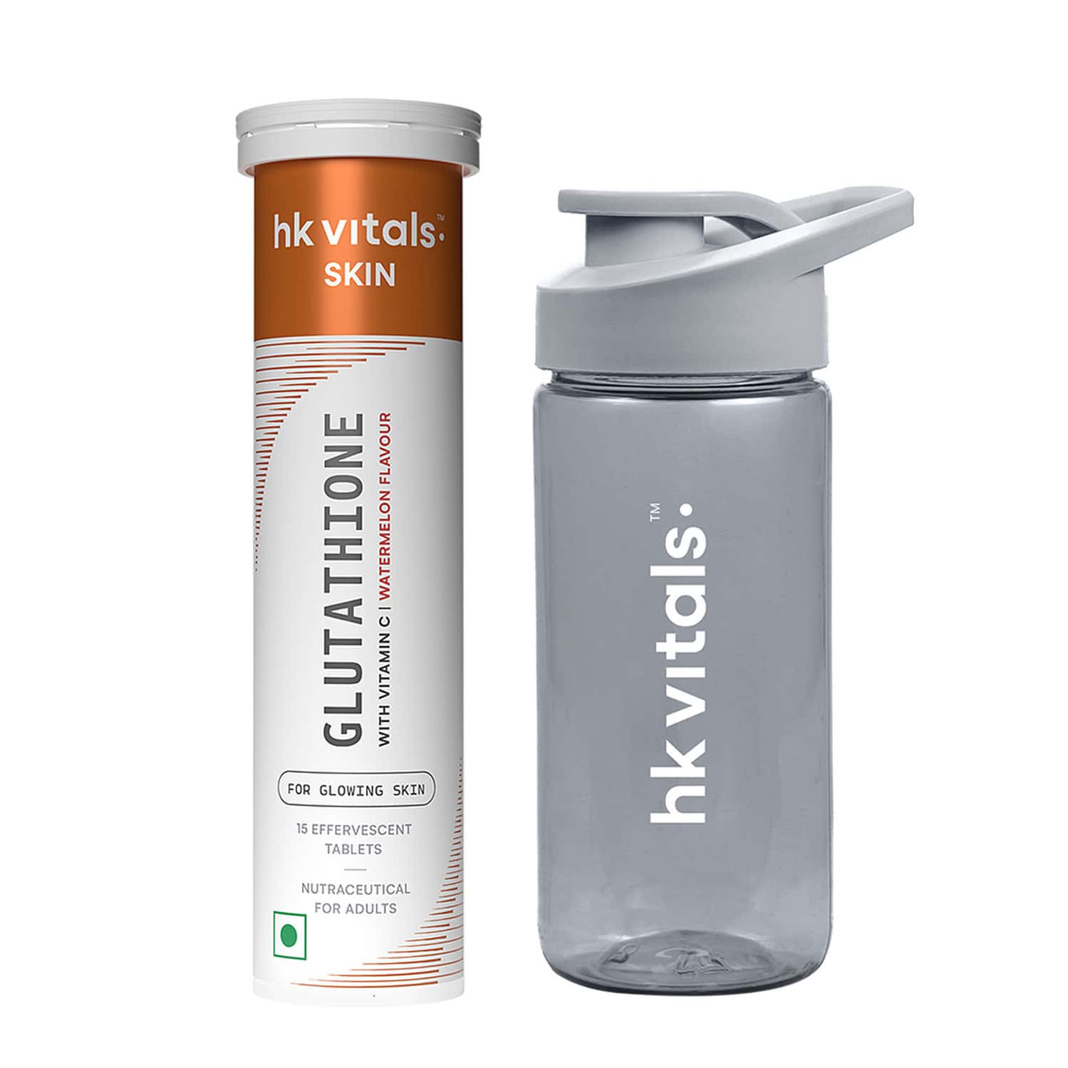 Hk Vitals Glutathione (15 Tabs) + Sipper (300ml) | Skin Glow & Hydration | Combo Pack