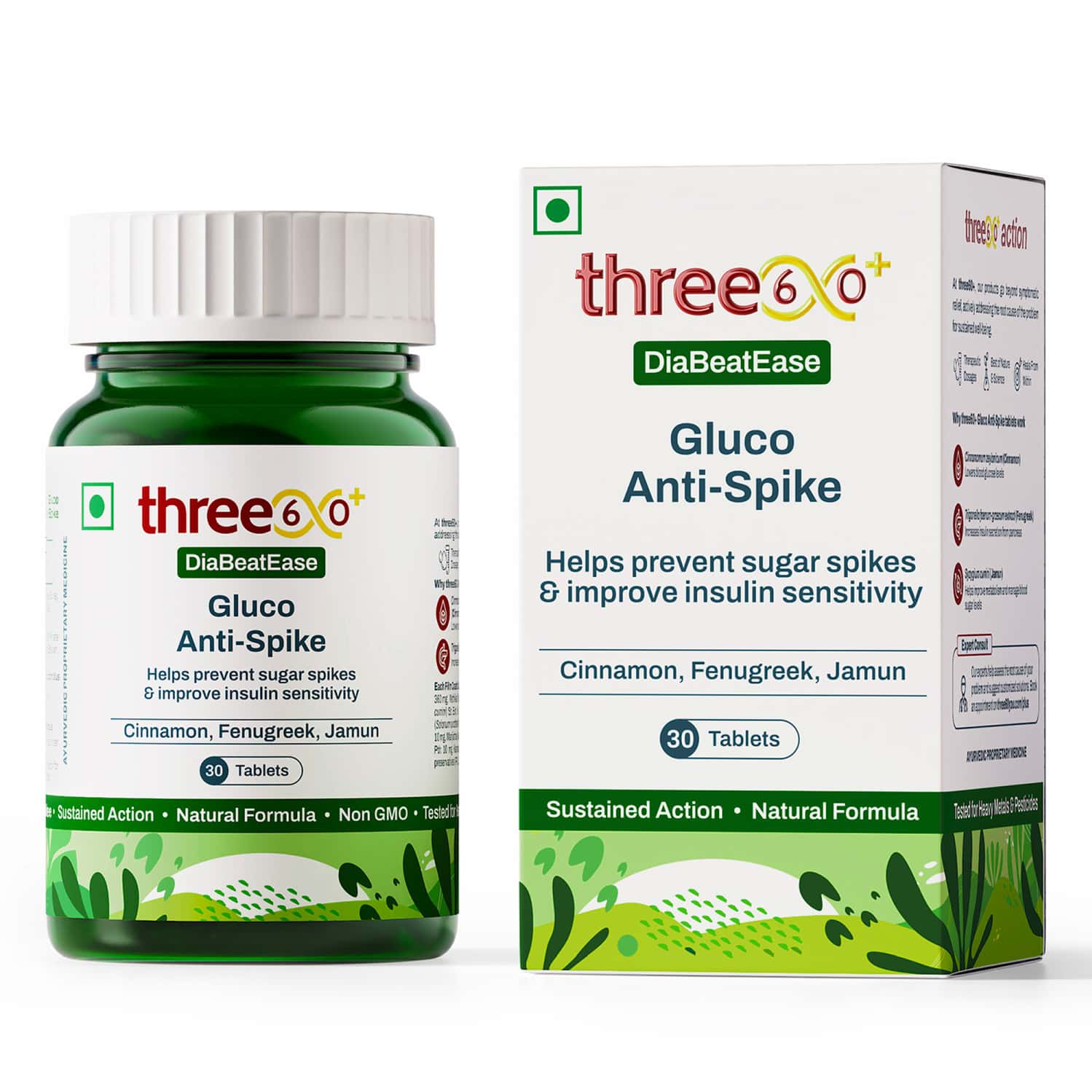 Three60+ Diabeatease Gluco Anti-Spike Tablets (30 Tablets) Pack Of 1