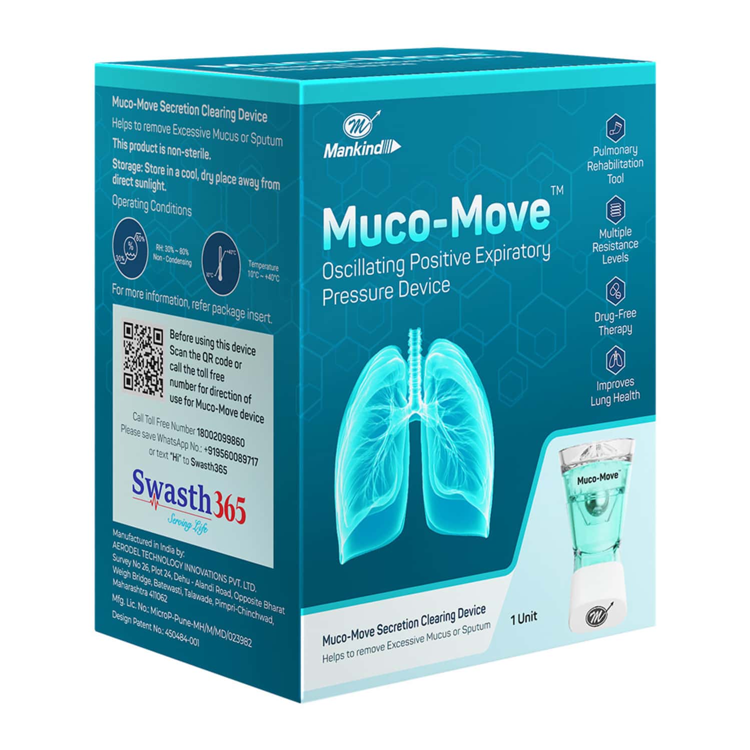 Muco Move Oscillating Positive Expiratory Pressure Device 1 Unit