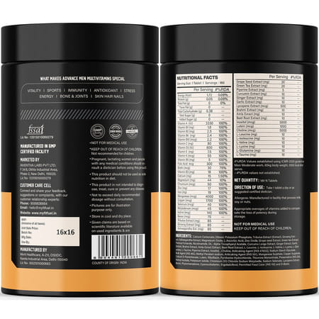 Myfitfuel Advance Daily 26 Men Multivitamin, Minerals, Herbs, Extracts & Piperine 95%), 180 Capsules