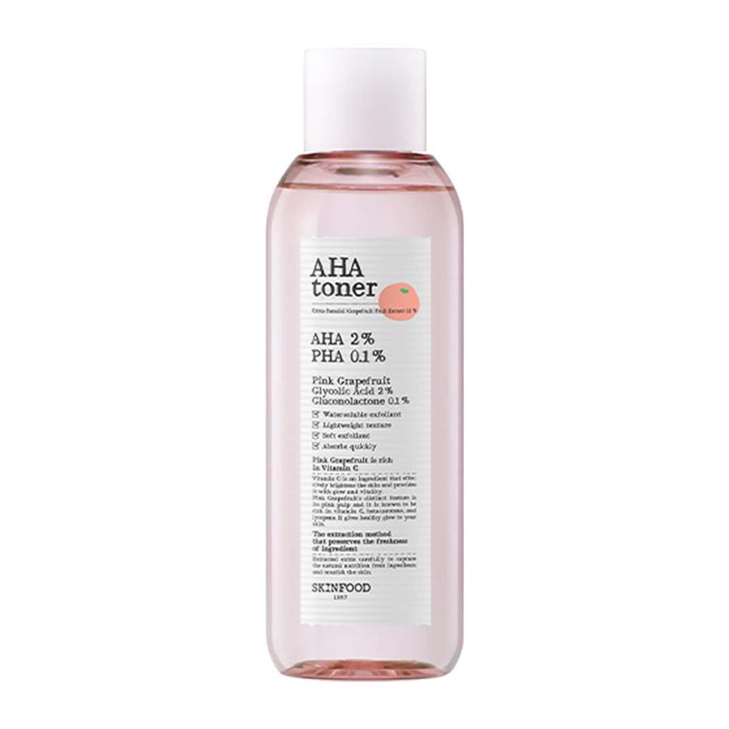 Skinfood Pink Grapefruit Aha Toner - 2% Aha Exfoliating Face Toner - 200ml