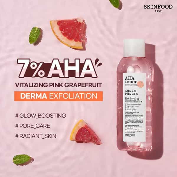 Skinfood Pink Grapefruit Aha Toner - 2% Aha Exfoliating Face Toner - 200Ml