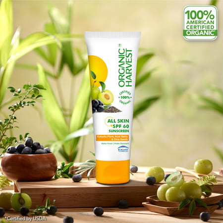 Organic Harvest All Skin Spf 60 Sunscreen With Kakadu Plum | Acai Berry & Chia Seeds|100ml