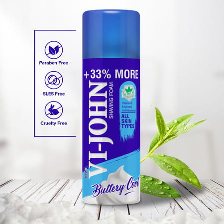 Vi-John All Skin Type Shaving Foam - Men | Vitamin E & Anti Bacterial Properties (400ml+33% Extra)