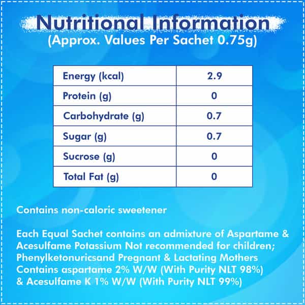 Equal Original Low Calorie Sweetener Sugar Free Low Calories Sugar Control 100 Sachet Pack Of 6