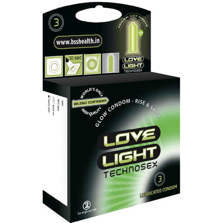 Love Light Glow Condom - Natural Rubber Latex | Lubricated With Reservoir Tip | Phosphorescent - 3n