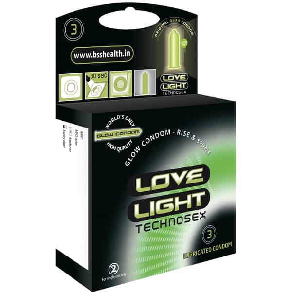 Love Light Glow Condom - Natural Rubber Latex | Lubricated With Reservoir Tip | Phosphorescent - 3N