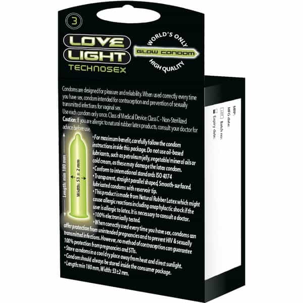 Love Light Glow Condom - Natural Rubber Latex | Lubricated With Reservoir Tip | Phosphorescent - 3N