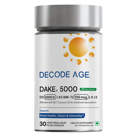 Decode Age Dake Supplement | Multivitamin | Vitamin D3 5000 Iu K2 (Mk7) | A & E | 30 Capsules | Veg