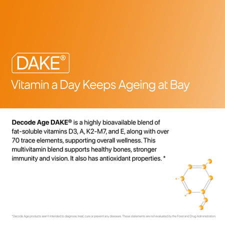 Decode Age Dake Supplement | Multivitamin | Vitamin D3 5000 Iu K2 (Mk7) | A & E | 30 Capsules | Veg