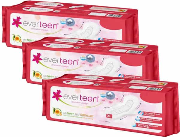 Everteen Xl Cottony-Soft Sanitary Pads (Neem | Safflower) Pack Of 3 | 20 Pads Each