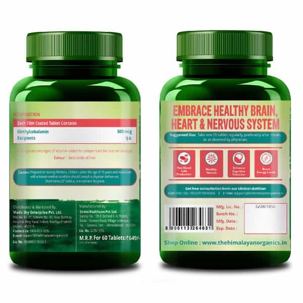 Vlado's Himalayan Organics Vitamin B12 | For Men & Women - 60 Veg Tablets