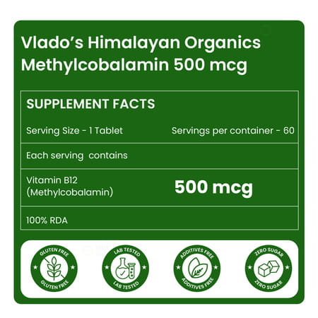 Vlado'S Himalayan Organics Vitamin B12 | For Men & Women - 60 Veg Tablets