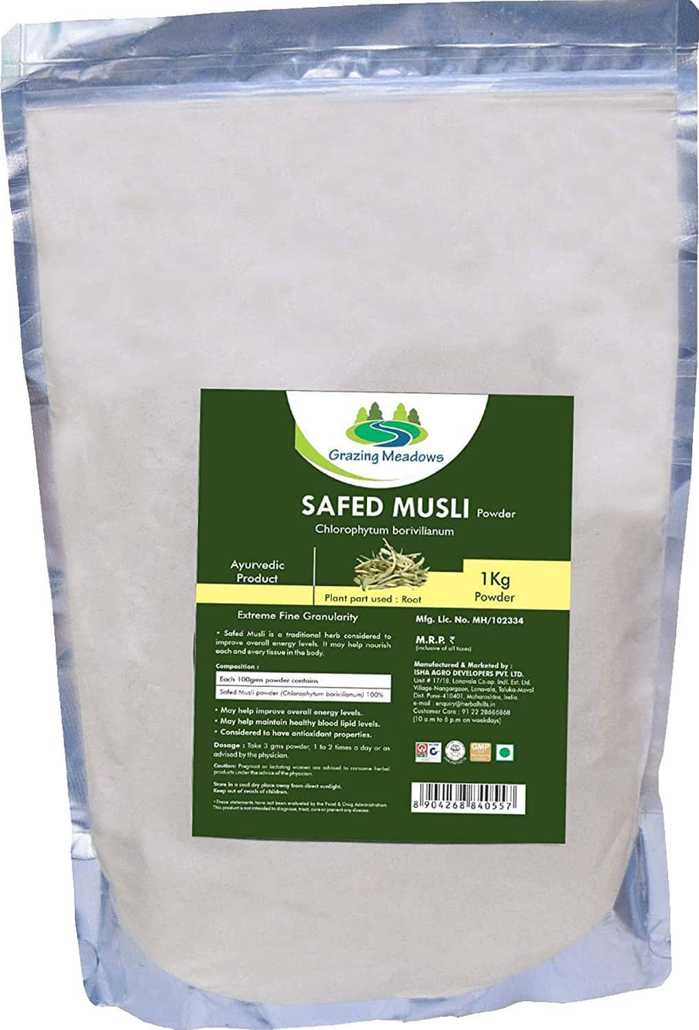 Grazing Meadows Safed Musli Powder - 1 Kg (Pack Of 2)