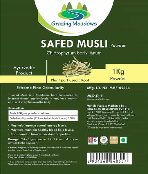Grazing Meadows Safed Musli Powder - 1 Kg (Pack Of 2)