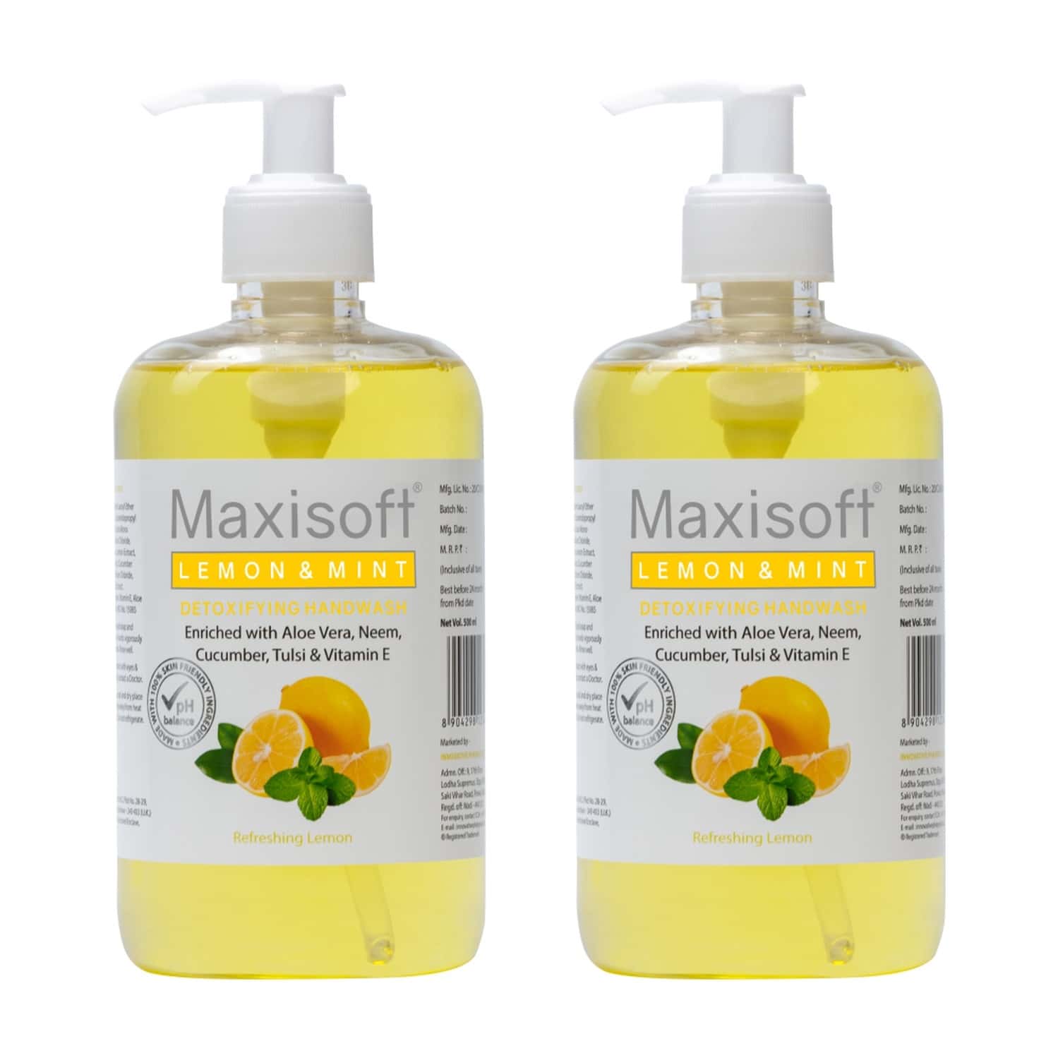 Maxisoft Detoxifying Hand Wash | Lemon & Mint | 500 Ml | Pack Of 2