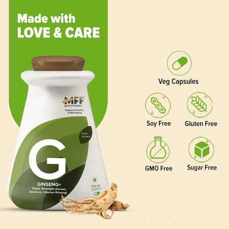 Myfitfuel Ginseng+ (Triple Strength- Korean | American | Siberian Ginseng) | (400Mg) | 90 Capsules