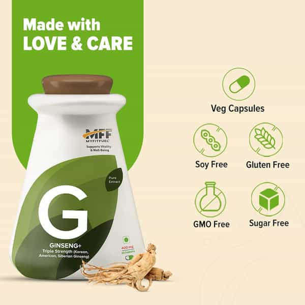 Myfitfuel Ginseng+ (Triple Strength- Korean | American | Siberian Ginseng) | (400Mg) | 90 Capsules