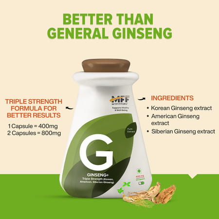 Myfitfuel Ginseng+ (Triple Strength- Korean | American | Siberian Ginseng) | (400mg) | 90 Capsules